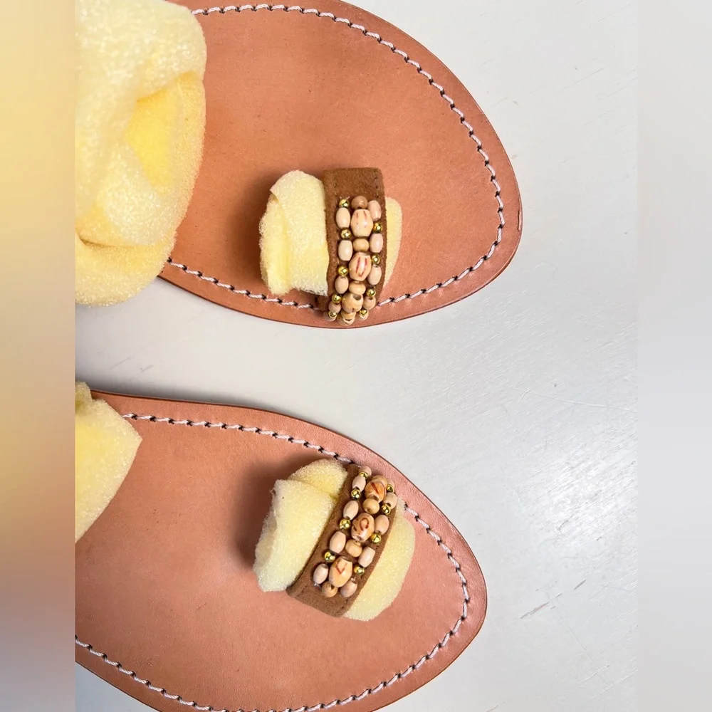 Mystique NEW Beaded Tan Leather Loop Slip On Sandals Size‎ 10 Boho Chic Summer